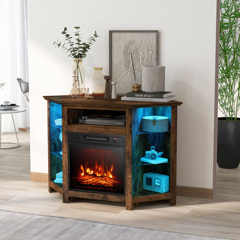 Elegant Spacious TV Stand with LED Lighting and Customizable Fireplace Insert
