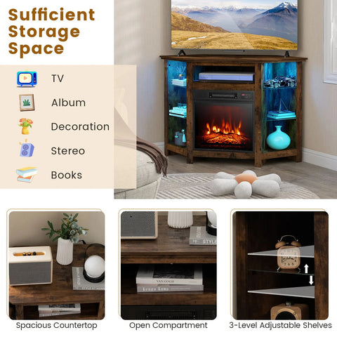 Elegant Spacious TV Stand with LED Lighting and Customizable Fireplace Insert