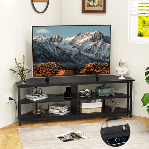 Elegant TV Stand with Practical Corner Design and Spacious Open Shelves