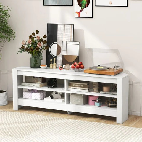 Practical and Spacious TV Stand with Multiple Storage Shelves and Power Outlets