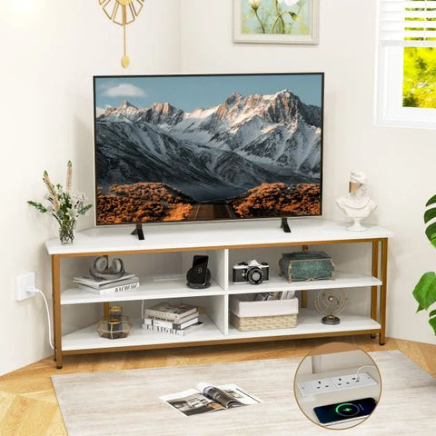 Elegant TV Stand with Practical Corner Design and Spacious Open Shelves