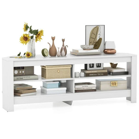 Practical and Spacious TV Stand with Multiple Storage Shelves and Power Outlets