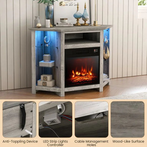 Elegant Spacious TV Stand with LED Lighting and Customizable Fireplace Insert