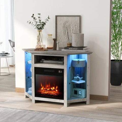 Elegant Spacious TV Stand with LED Lighting and Customizable Fireplace Insert