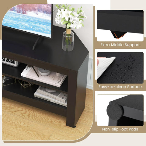 Practical and Spacious TV Stand with Multiple Storage Shelves and Power Outlets