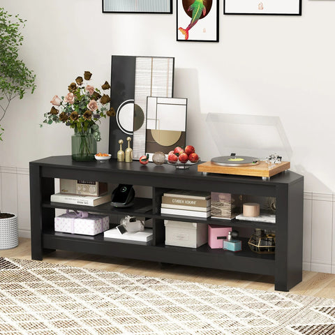 Practical and Spacious TV Stand with Multiple Storage Shelves and Power Outlets