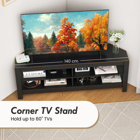 Practical and Spacious TV Stand with Multiple Storage Shelves and Power Outlets