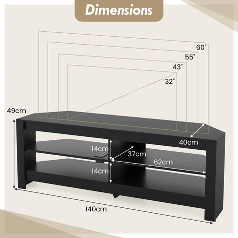 Practical and Spacious TV Stand with Multiple Storage Shelves and Power Outlets