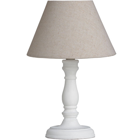 Elegant Oatmeal Linen Table Lamp with a Neutral Washed Wood Base