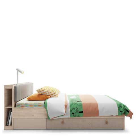 Sleek and Modern Laminated Chipboard Single Bed with Fabric Effect Drawer