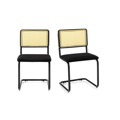 Honeycomb Backrest Set of 2 Dining Chairs with Soft Seating in Black