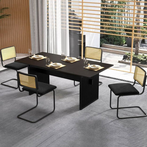 Honeycomb Backrest Set of 2 Dining Chairs with Soft Seating in Black