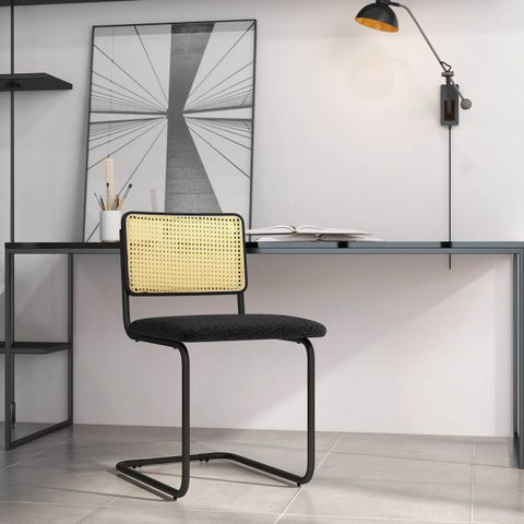 Honeycomb Backrest Set of 2 Dining Chairs with Soft Seating in Black