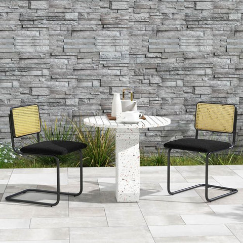 Honeycomb Backrest Set of 2 Dining Chairs with Soft Seating in Black