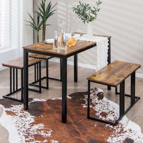 Space Saving Dining Set with 1 Table, 2 Stools and 1 Bench