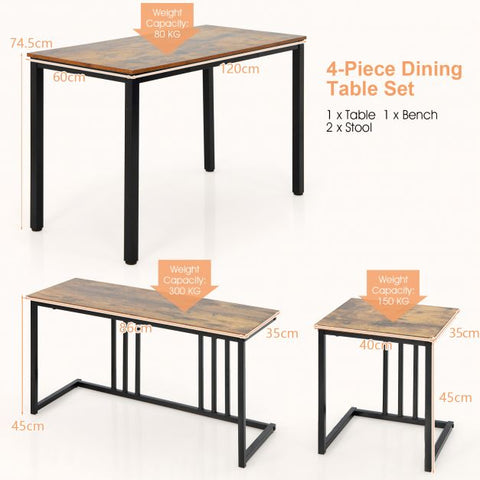 Space Saving Dining Set with 1 Table, 2 Stools and 1 Bench