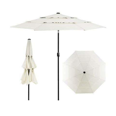 Double Vented 3M Umbrella with Manual Crank and Push Button Tilt in Beige