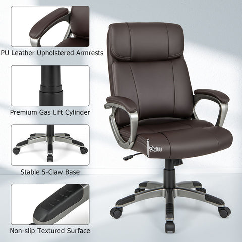 Premium Adjustable Executive Chair with Ergonomic Backrest and Flip-up Armrests in Brown