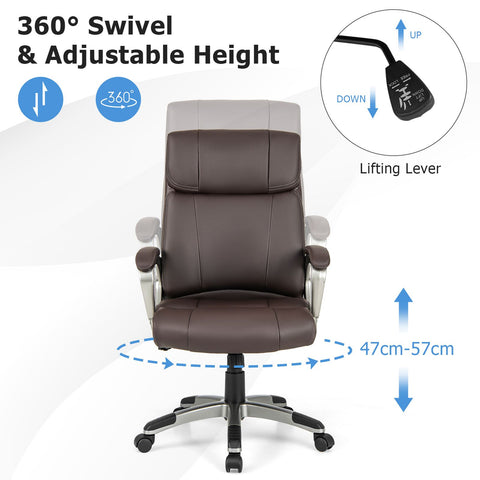 Premium Adjustable Executive Chair with Ergonomic Backrest and Flip-up Armrests in Brown