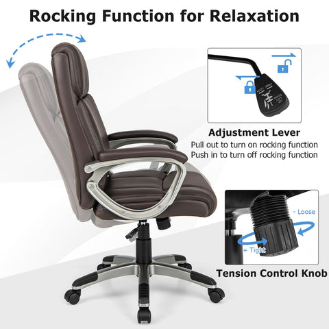 Premium Adjustable Executive Chair with Ergonomic Backrest and Flip-up Armrests in Brown