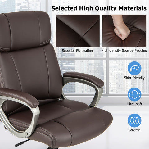 Premium Adjustable Executive Chair with Ergonomic Backrest and Flip-up Armrests in Brown