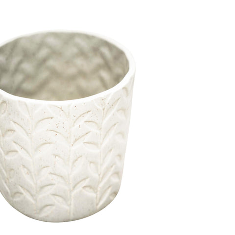 Elegant Debossed Speckle Leaf Planter in Ivory
