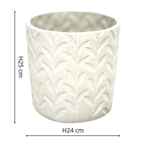 Elegant Debossed Speckle Leaf Planter in Ivory