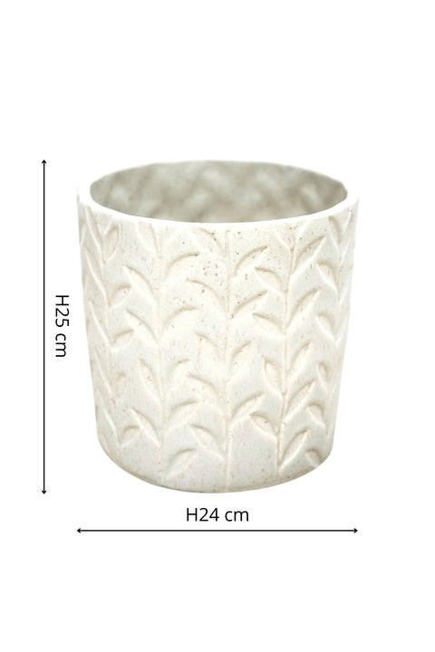Elegant Debossed Speckle Leaf Planter in Ivory
