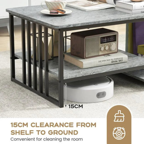 Elegant and Functional Faux Marble Coffee Table with Storage Shelf