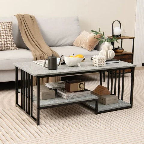 Elegant and Functional Faux Marble Coffee Table with Storage Shelf