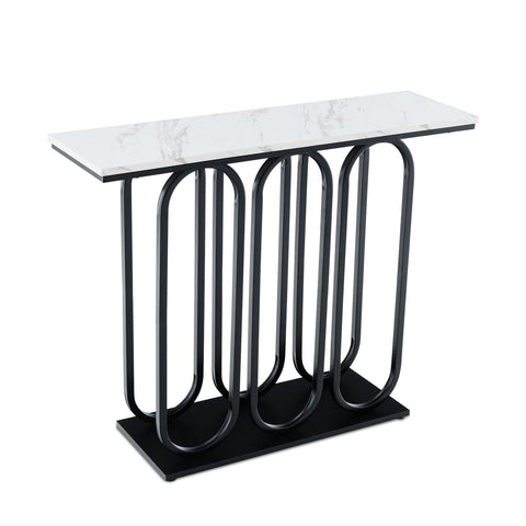 Stylish and Practical Entryway Table with Faux Marble Table Top and Foot Pads