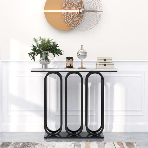 Stylish and Practical Entryway Table with Faux Marble Table Top and Foot Pads