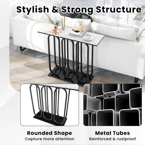 Stylish and Practical Entryway Table with Faux Marble Table Top and Foot Pads