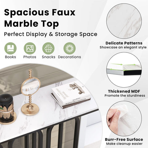 Stylish and Practical Entryway Table with Faux Marble Table Top and Foot Pads