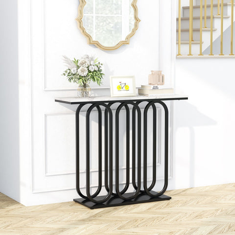 Stylish and Practical Entryway Table with Faux Marble Table Top and Foot Pads