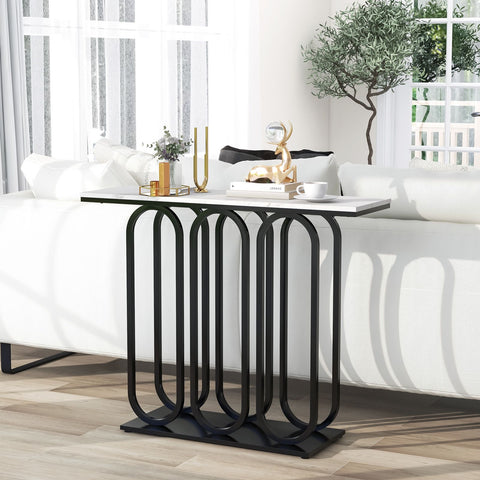 Stylish and Practical Entryway Table with Faux Marble Table Top and Foot Pads