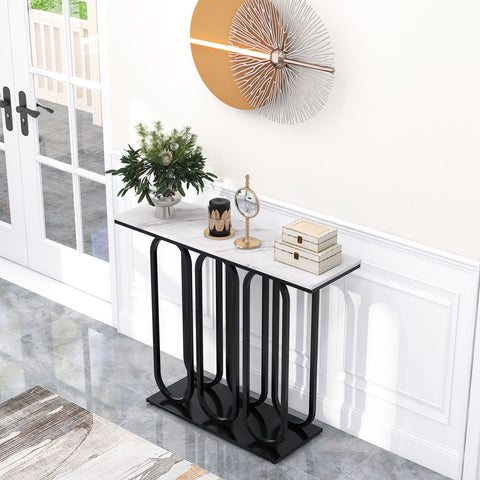 Stylish and Practical Entryway Table with Faux Marble Table Top and Foot Pads