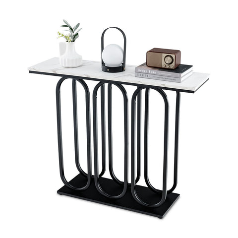 Stylish and Practical Entryway Table with Faux Marble Table Top and Foot Pads