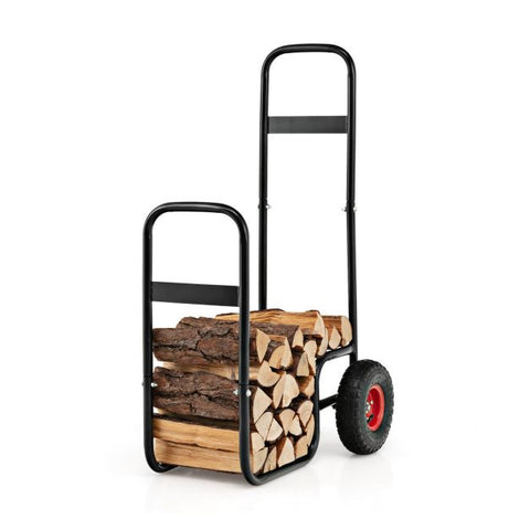 Firewood Organization with a Sturdy Steel Log Rack and Shockproof Rubber Wheels