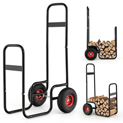 Firewood Organization with a Sturdy Steel Log Rack and Shockproof Rubber Wheels