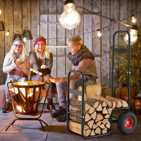 Firewood Organization with a Sturdy Steel Log Rack and Shockproof Rubber Wheels