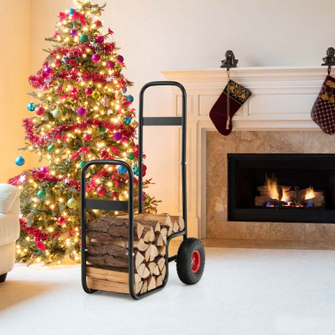 Firewood Organization with a Sturdy Steel Log Rack and Shockproof Rubber Wheels