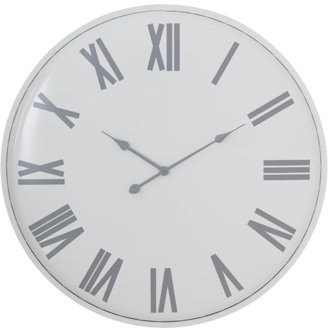 Contemporary Handcrafted Large Wall Clock with Roman Numerals and Flat Design in White