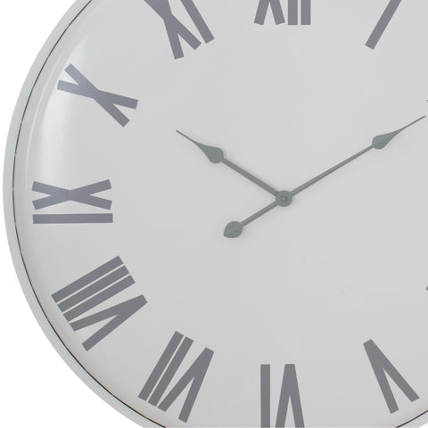 Contemporary Handcrafted Large Wall Clock with Roman Numerals and Flat Design in White