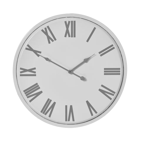 Contemporary Handcrafted Wall Clock with Roman Numerals and Flat Design in White