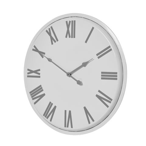 Contemporary Handcrafted Wall Clock with Roman Numerals and Flat Design in White