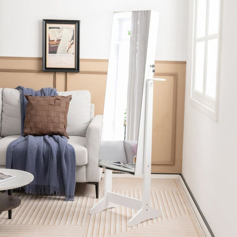 Edgeless Lockable Standing Jewellery Mirror with Storages, Hairdryer Mount, Internal Mirror with LED