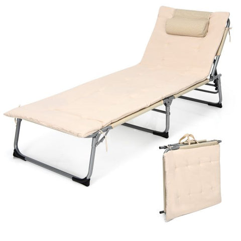 Practical Sun Lounger with Fully Adjustable Recline and Removable Pillow
