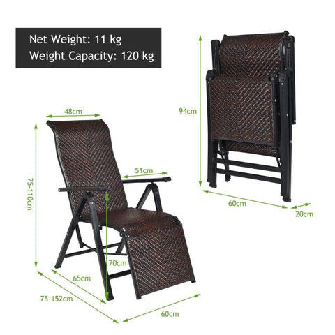Sunny Lounger Chair with Folding Function in Brown