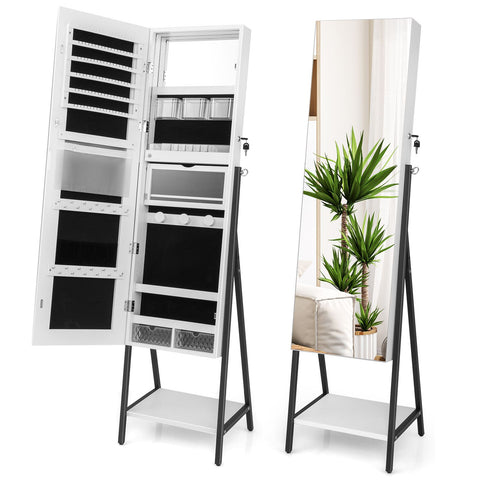 Edgeless Standing Jewellery Mirror with Storages, Shelve, Lock and Internal Mirror with LED